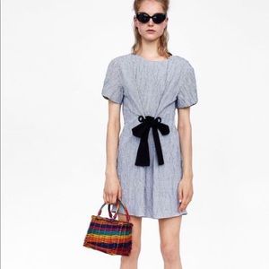 Zara Creased Effect Checkered Dress with Bow